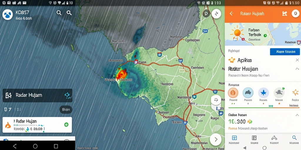 Tampilan antarmuka aplikasi Radar Hujan KO857 yang informatif.
