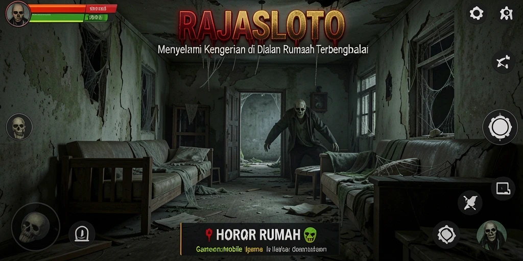 Antarmuka menegangkan dalam RAJASLOTO, penuh dengan elemen horor.