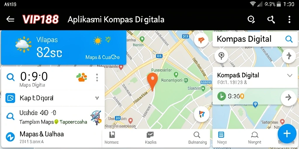 Tampilan antarmuka VIP188 yang sederhana dan informatif untuk navigasi kompas digital.