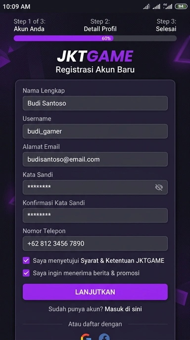 Cara Membuat Akun jktgame untuk Pengguna Android